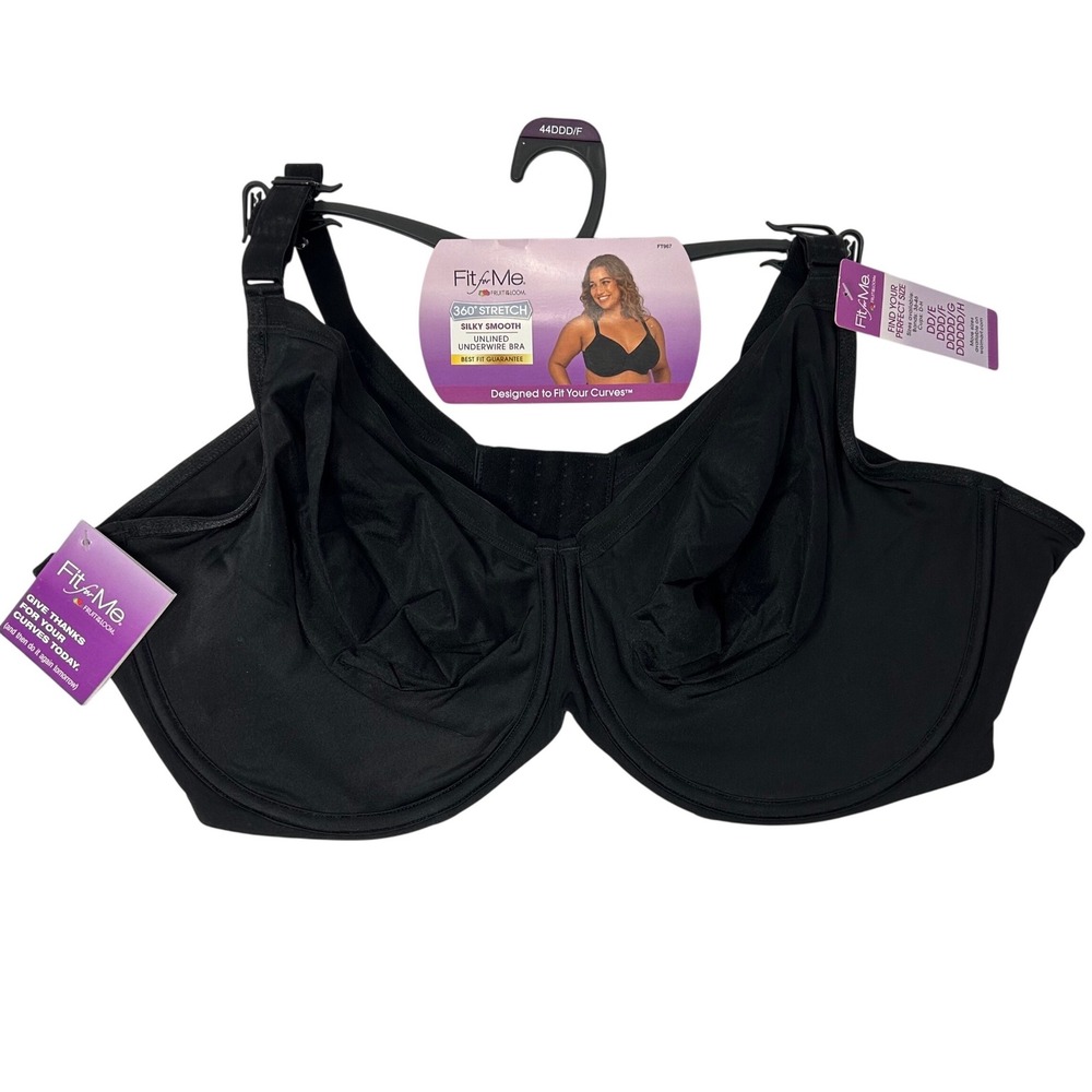Fruit of the Loom Fit For Me Black Unlined Underwire Bra 44DDD FT967 Plus Size